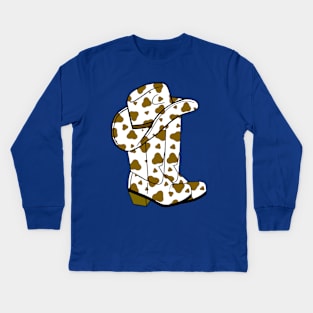 BROWN Cow Spots Cowboy Boots And Hat Kids Long Sleeve T-Shirt